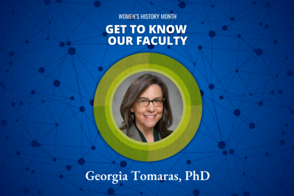 This is the flyer image for women's history month featuring Georgia Tomaras 