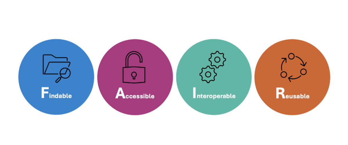 Four circle image illustrating the FAIR data